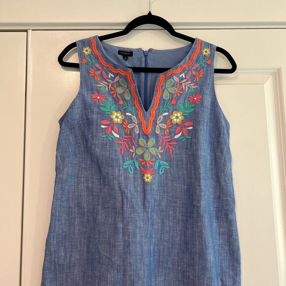 Talbots Women's Sleeveless Light Blue Chambray Dress Linen and Cotton Size 2 - Picture 2 of 9